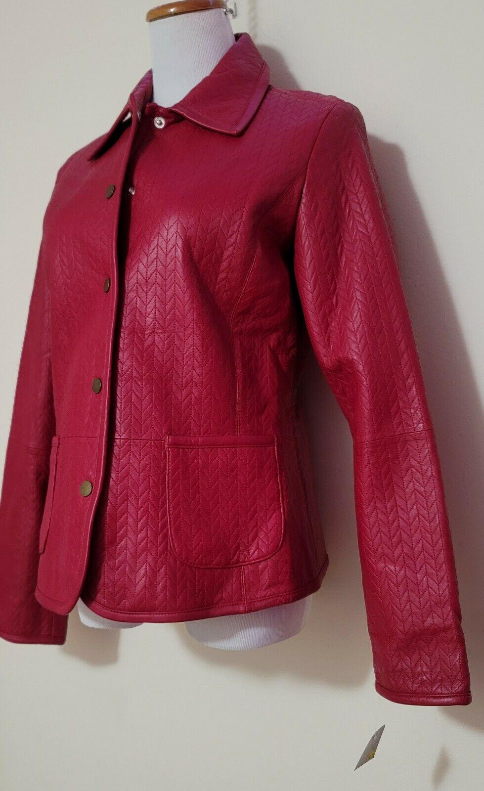 Liz Claiborne Red Leather Quilted Jacket Size 8 - SVNYFancy