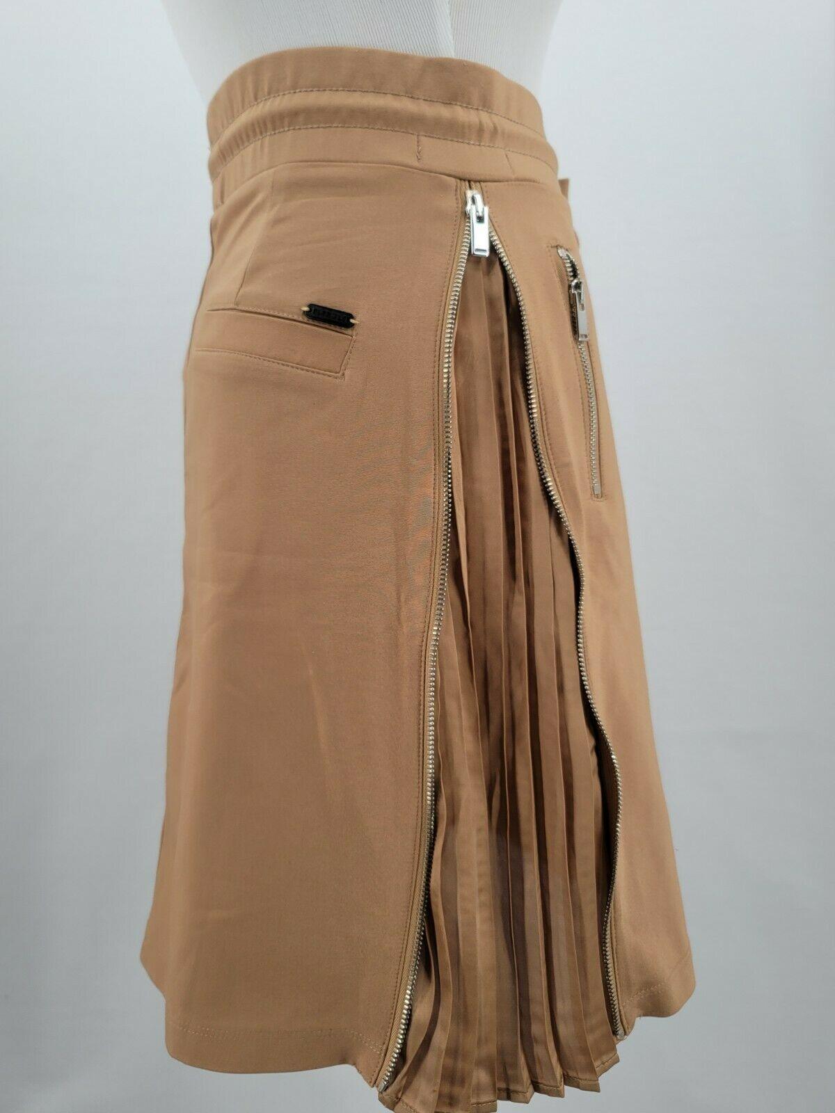 Elias Rumelis JOY Women Camel Casual Skirt With Zipper and Pleated Side XS - SVNYFancy