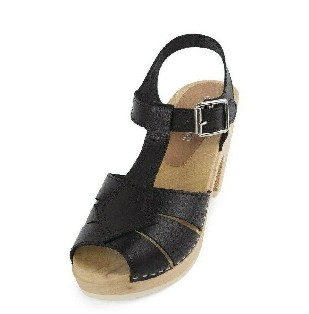 Jeffrey Campbell Donostia Clog Wooden Leather Sandal Black Size EU 38 Spain - SVNYFancy