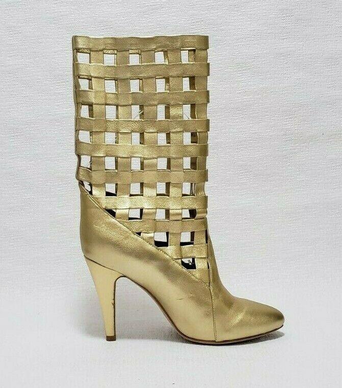 Jeffrey Campbell Ferris Metallic Gold Womens Fashion Leather Mid-Calf Booties Size US 8 - SVNYFancy