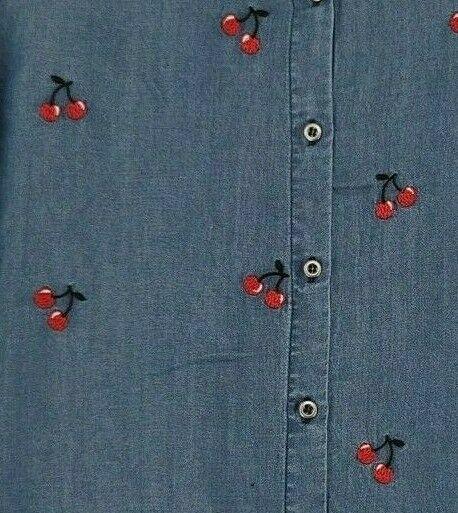 Billy T Denim Blue And Embroidered Cherry Shirt Size M - SVNYFancy