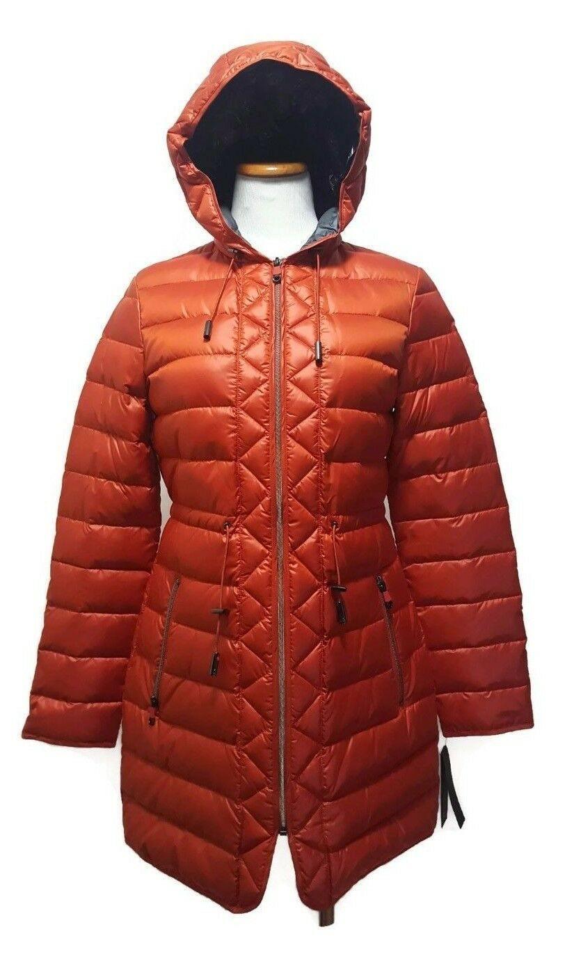 Kenneth Cole Women's Packable Puffer Coat with Cinch Waist Orange Size M - SVNYFancy