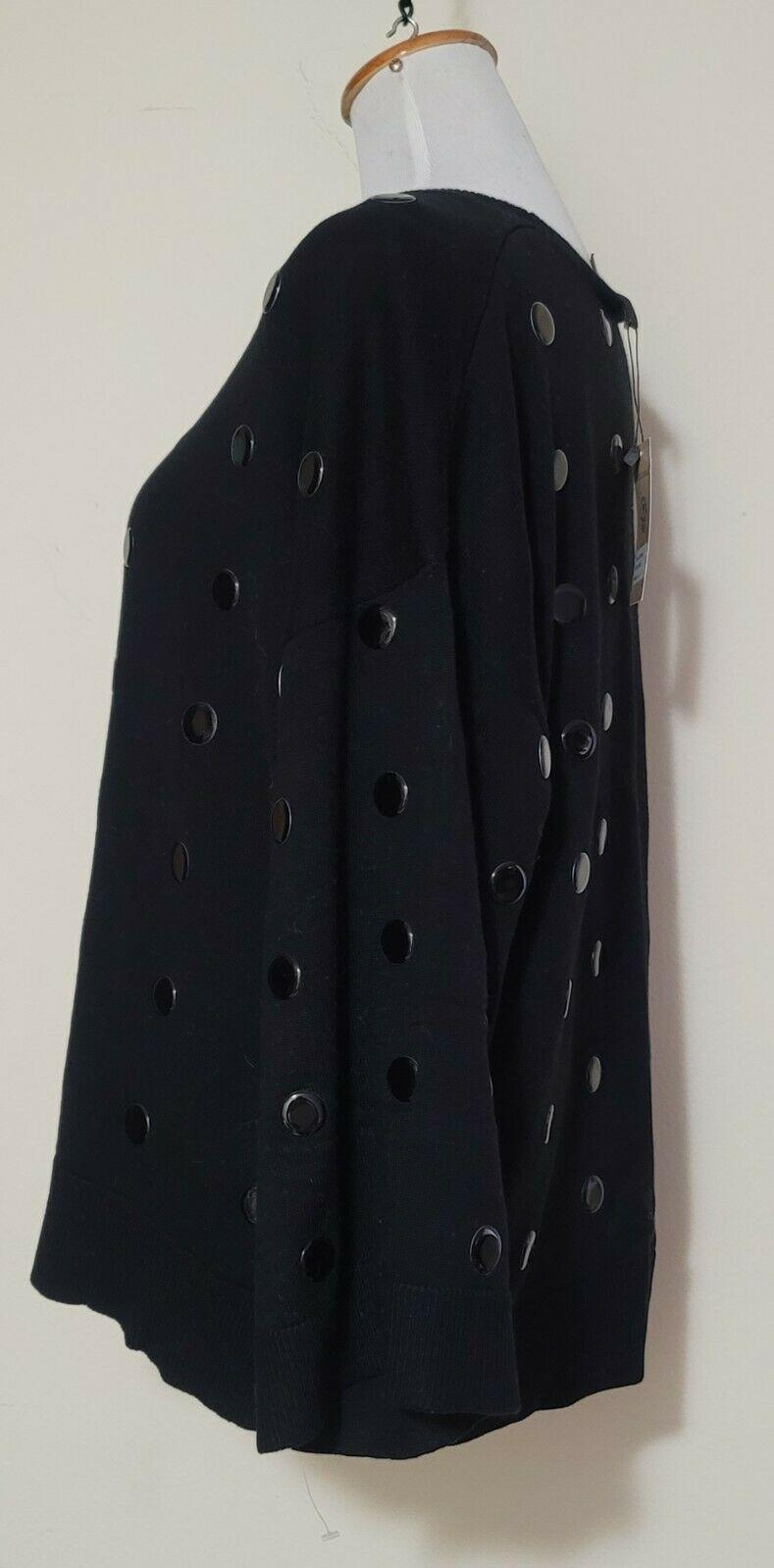 Vecceli Italy Womens Black Top Pullover With Polka Dot and Wide Sleeve Size M - SVNYFancy
