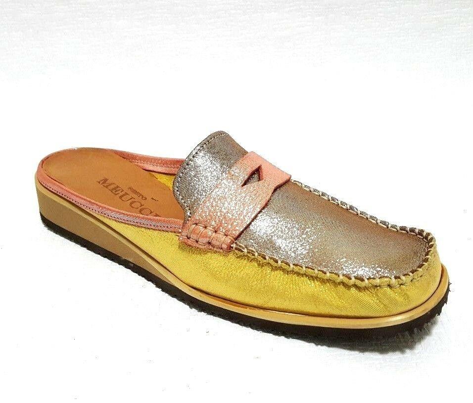 Sesto Meucci Women's Mosca Gold Pink Yellow Soft Leather Mule Sz US 6.5 Narrow - SVNYFancy