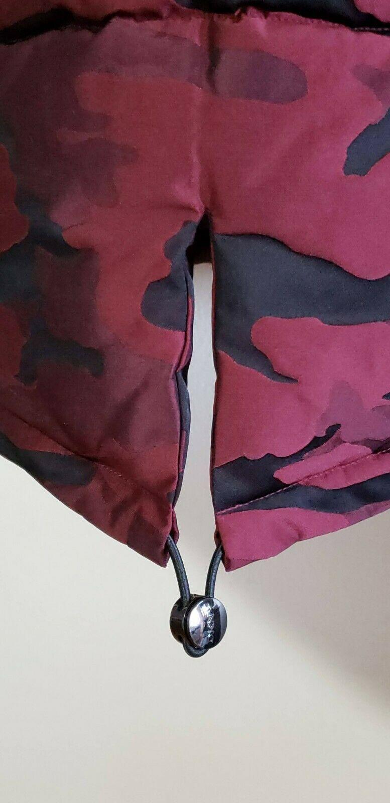 DKNY Womens Camo Red Black Faux Fur Trim Hooded Coat Puffer Size S - SVNYFancy