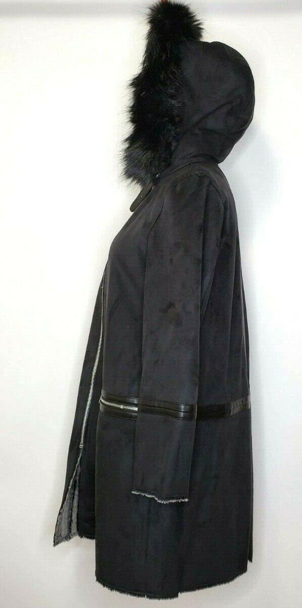 Calvin Klein Women's Faux Shearling Hooded Coat Black Size S - SVNYFancy