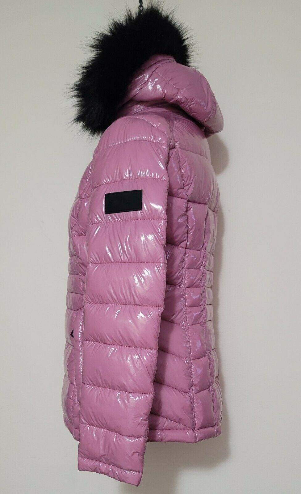 Calvin Klein Women's Glossy Hooded  Faux Fur Trim Puffer Ski Jacket  Pink S - SVNYFancy