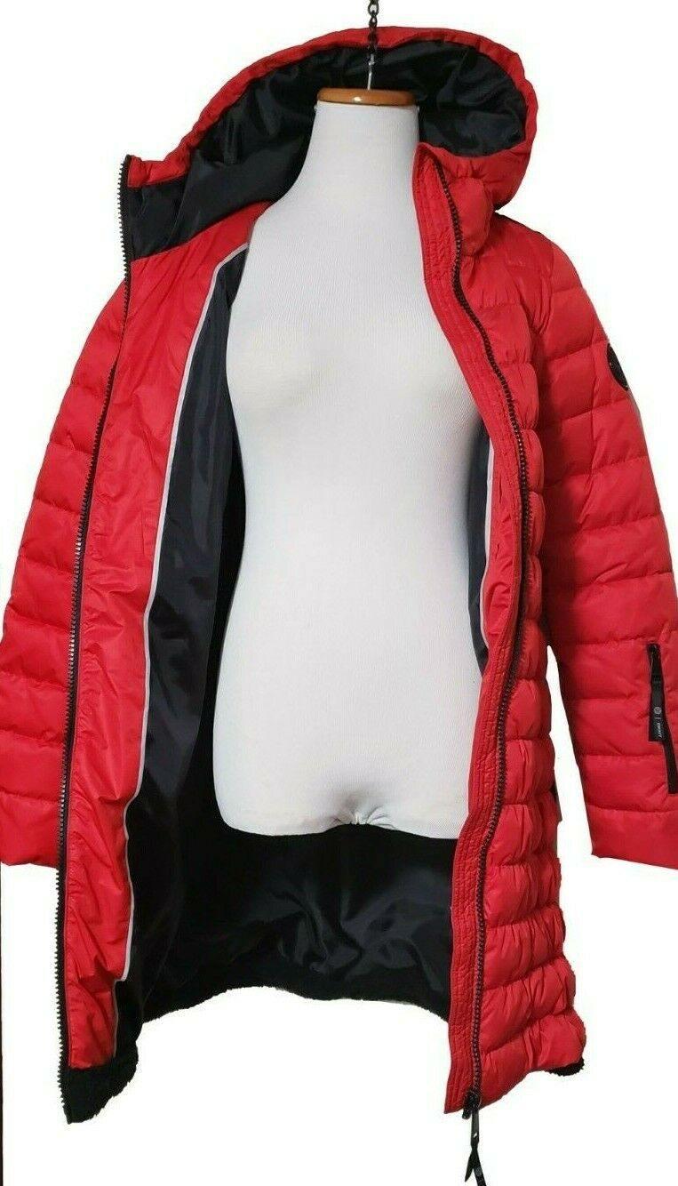 DKNY Womens Red Coat Puffer With Black Fuzzy Teddy Bear Back Coat Size S - SVNYFancy