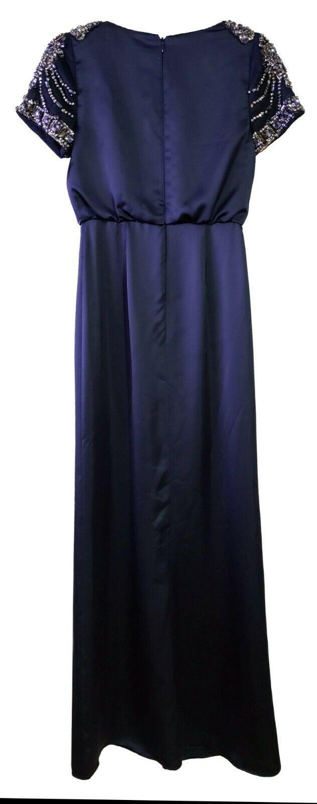 Aidan Mattox Womens Navy Embellished Faux Wrap Evening Dress Gown Size 0 - SVNYFancy