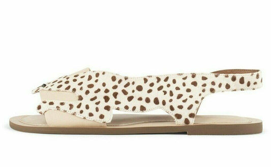 Jeffrey Campbell Linque- F Leather Brown White Jaguar-Print Combo Flat Sandals  7 - SVNYFancy