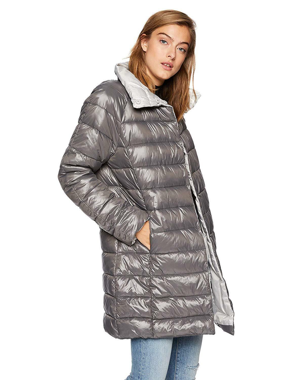 Kenneth Cole New York Women's Thigh Length Snap Puffer Contrast Lining L - SVNYFancy
