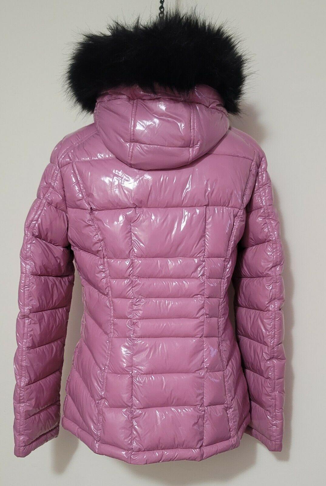 Calvin Klein Women's Glossy Hooded  Faux Fur Trim Puffer Ski Jacket  Pink S - SVNYFancy