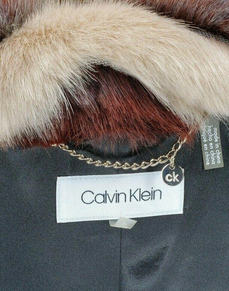 Calvin Klein Women's Chevron Faux Fur Beige Grey Brown Pink Coat Size S - SVNYFancy