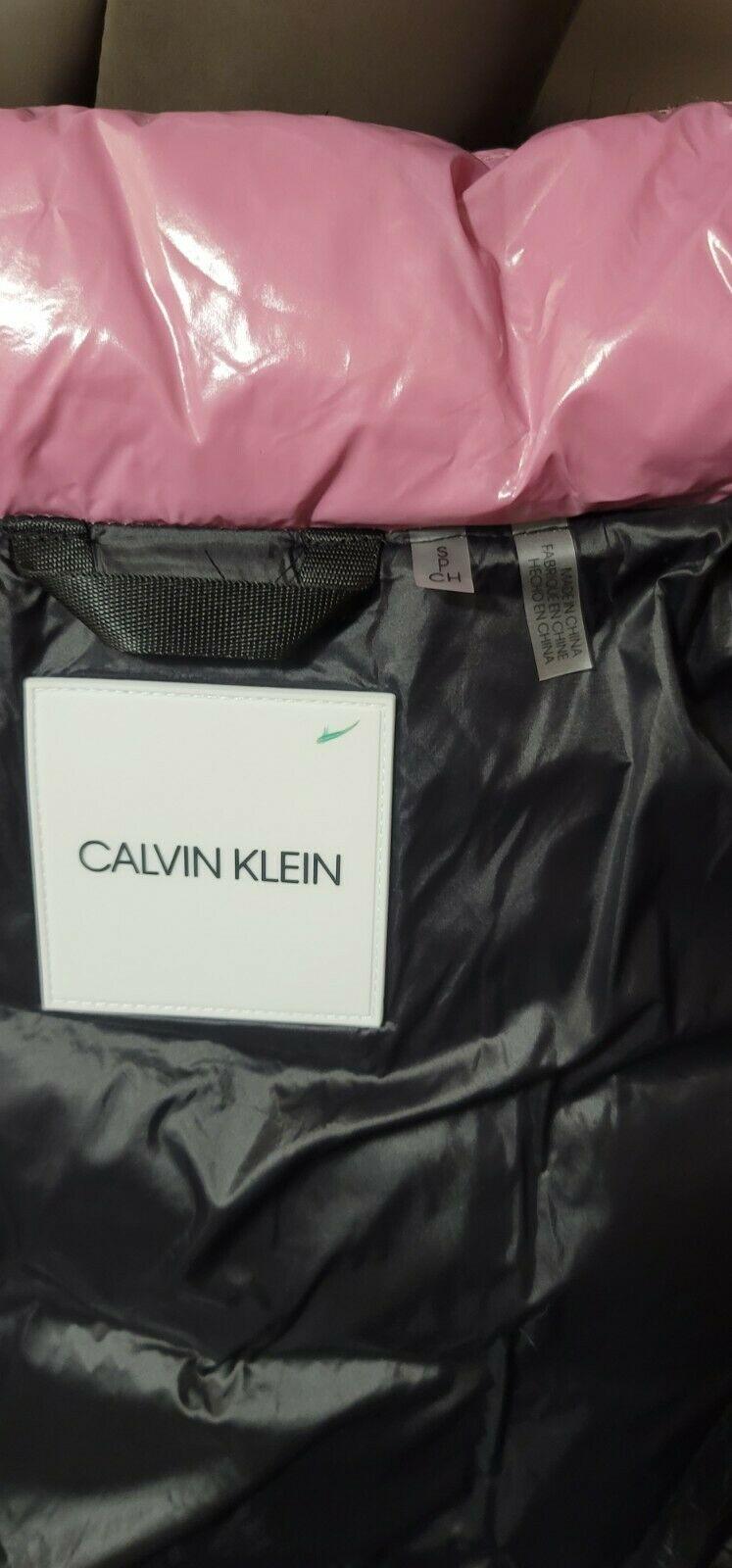 Calvin Klein Women's Glossy Hooded  Faux Fur Trim Puffer Ski Jacket  Pink S - SVNYFancy