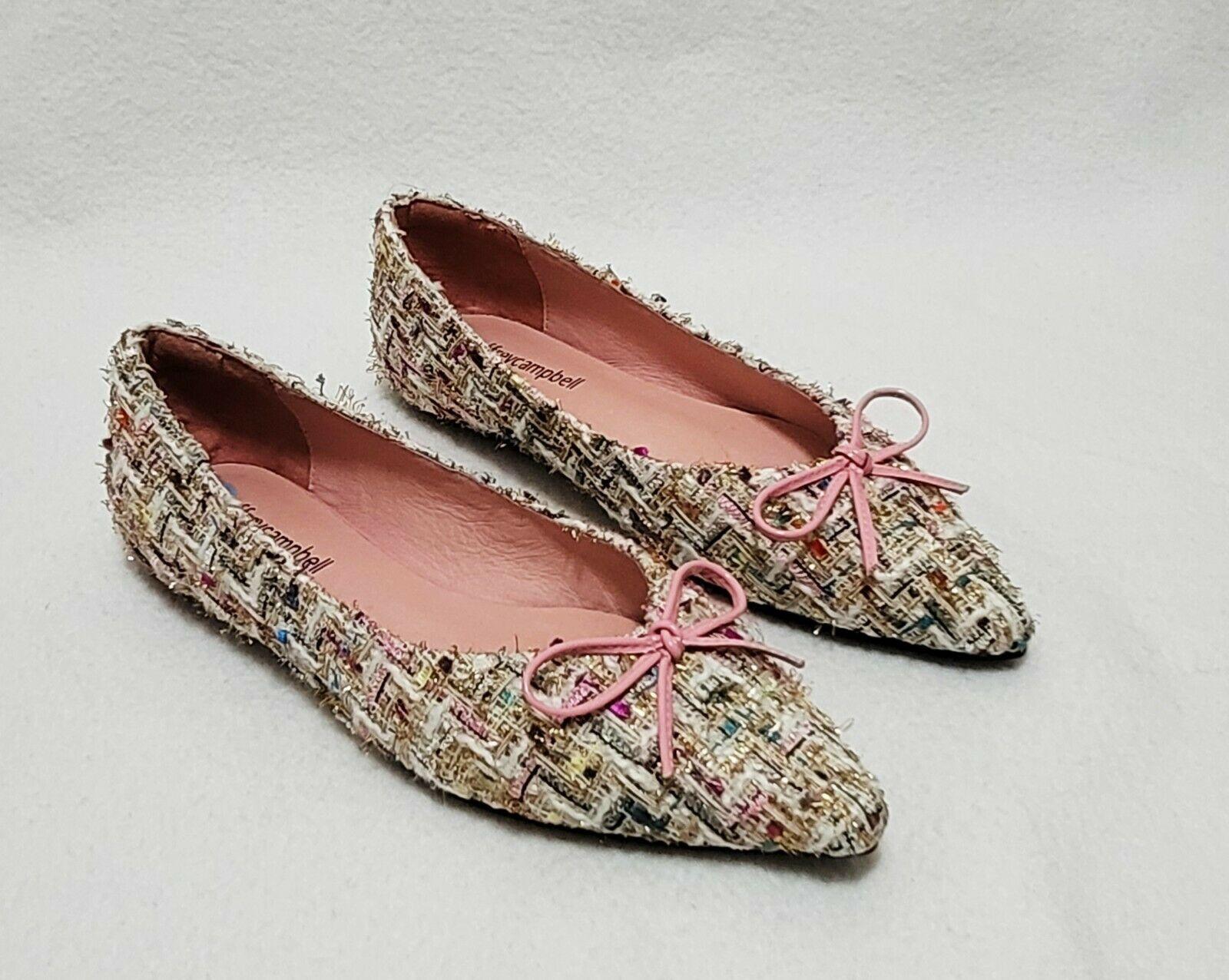 Jeffrey Campbell Lavinia Pointed Toe Flats Shoes White Gold Tweed Size US 6.5 M - SVNYFancy
