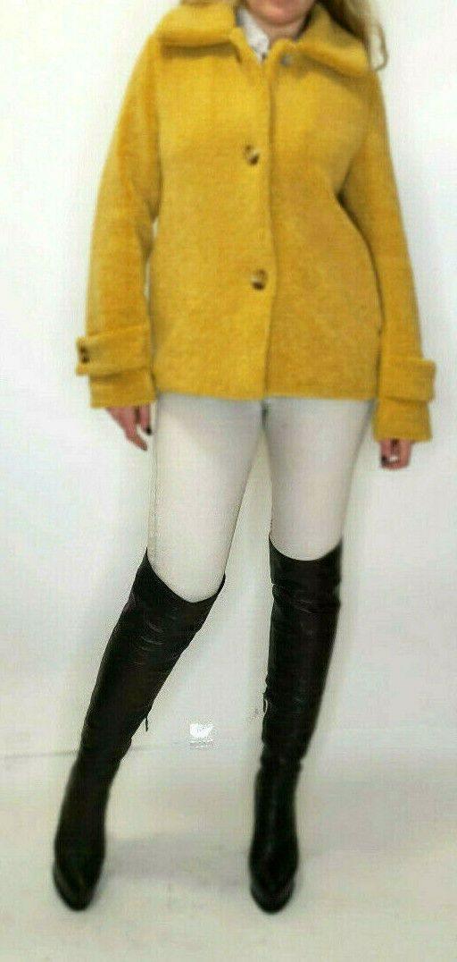 Tahari Women's Yellow Mustard Faux Fur Cozy Winter Teddy Coat Jacket Size S - SVNYFancy
