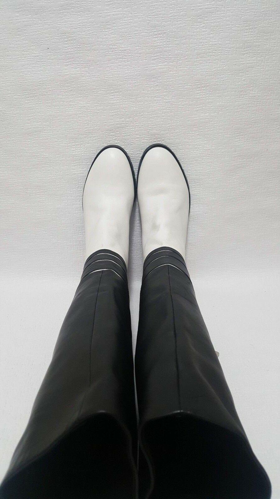 RARE UNIQUE KARL LAGERFELD Black White Lambskin Leather Beaded-Heel Boots SAMPLE Size 6 - SVNYFancy
