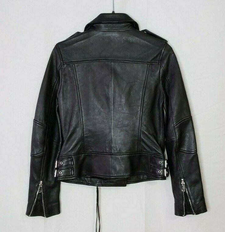 Wilsons Leather Womens Asymmetrical Black Leather Biker Moto Jacket S - SVNYFancy