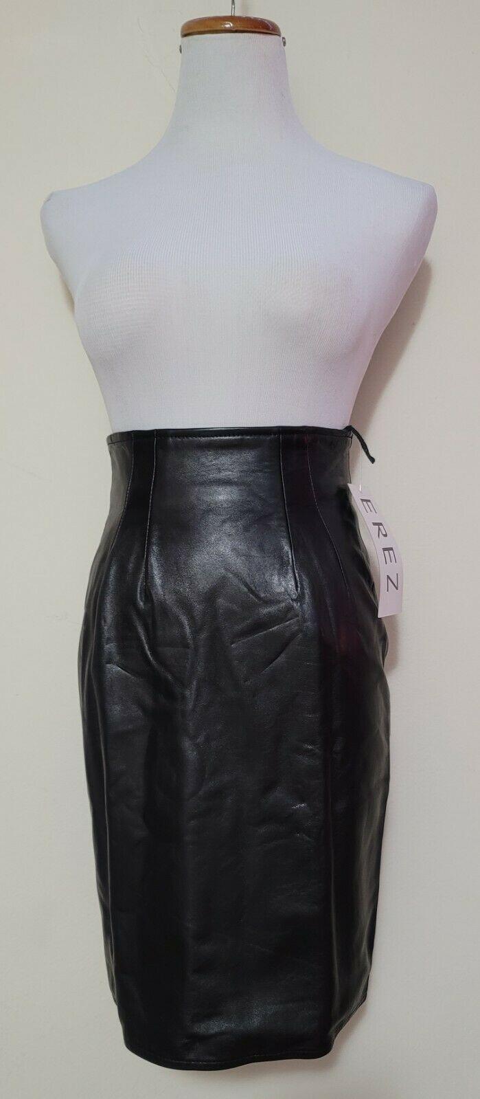 EREZ Lamb Leather High Waist Skirt Fitted Pencil Skirt Soft Leather Size 6 - SVNYFancy