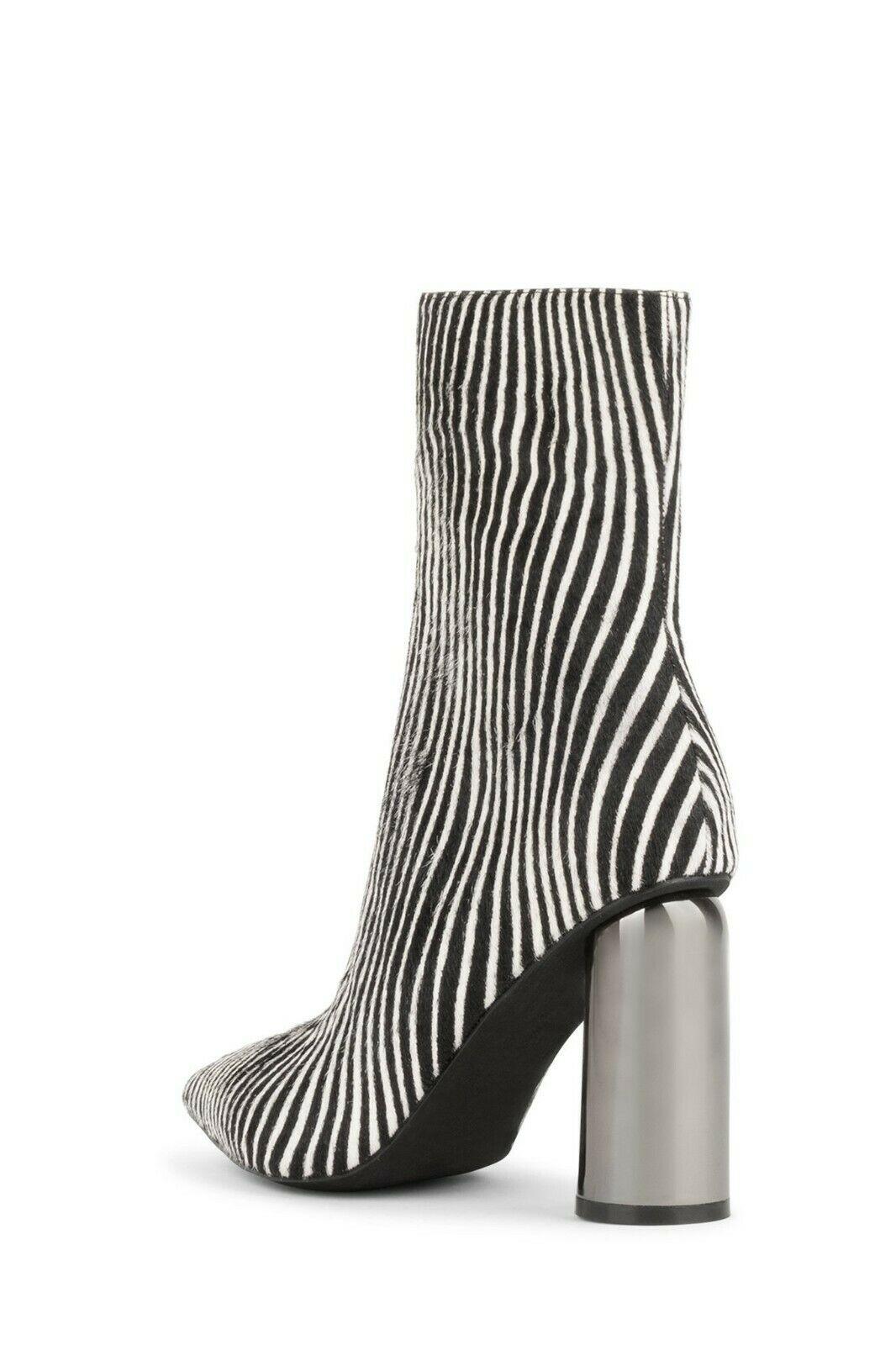 JEFFREY CAMPBELL Lustful Hair Boots Leather Black White Zebra Pewter Heels 7.5 - SVNYFancy