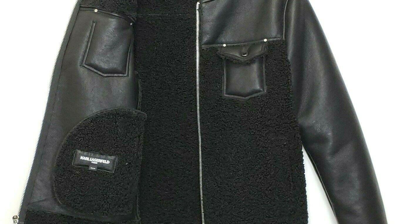 KARL LAGERFELD PARIS Mens Faux Shearling Designer Jacke Two Pockets Size M - SVNYFancy