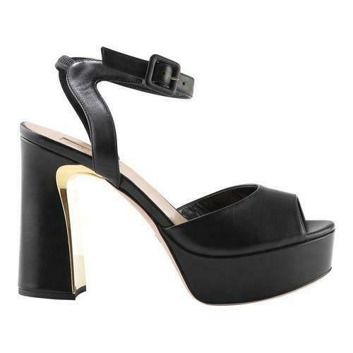 Womens Sebastian Ankle Strap Block Heel Sandal Black Nappa Leather Size EU 38 - SVNYFancy