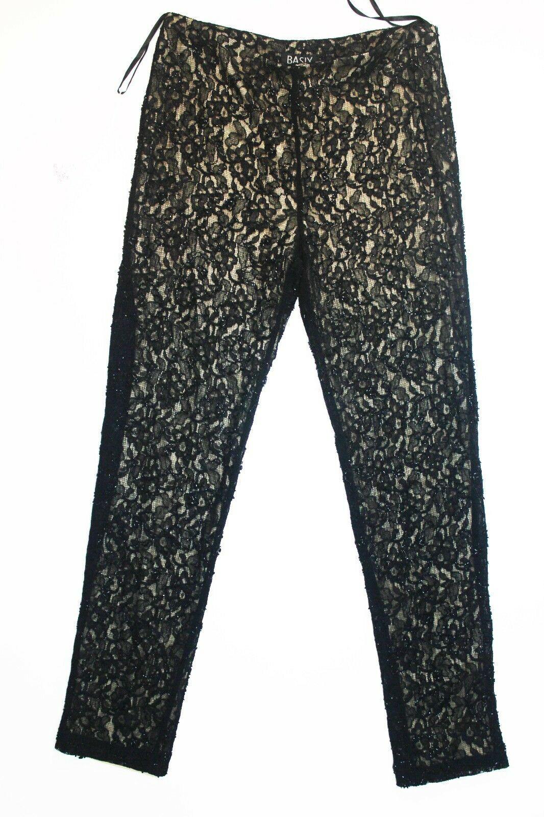 Basix Black Label Black Hand Beaded lace With beige lining Pants Size 6 - SVNYFancy