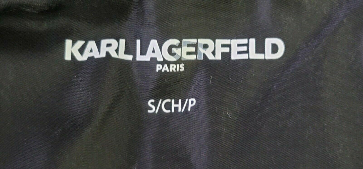 Karl Lagerfeld Women's Purple Print Logo Hooded Puffer Jacket Size S - SVNYFancy