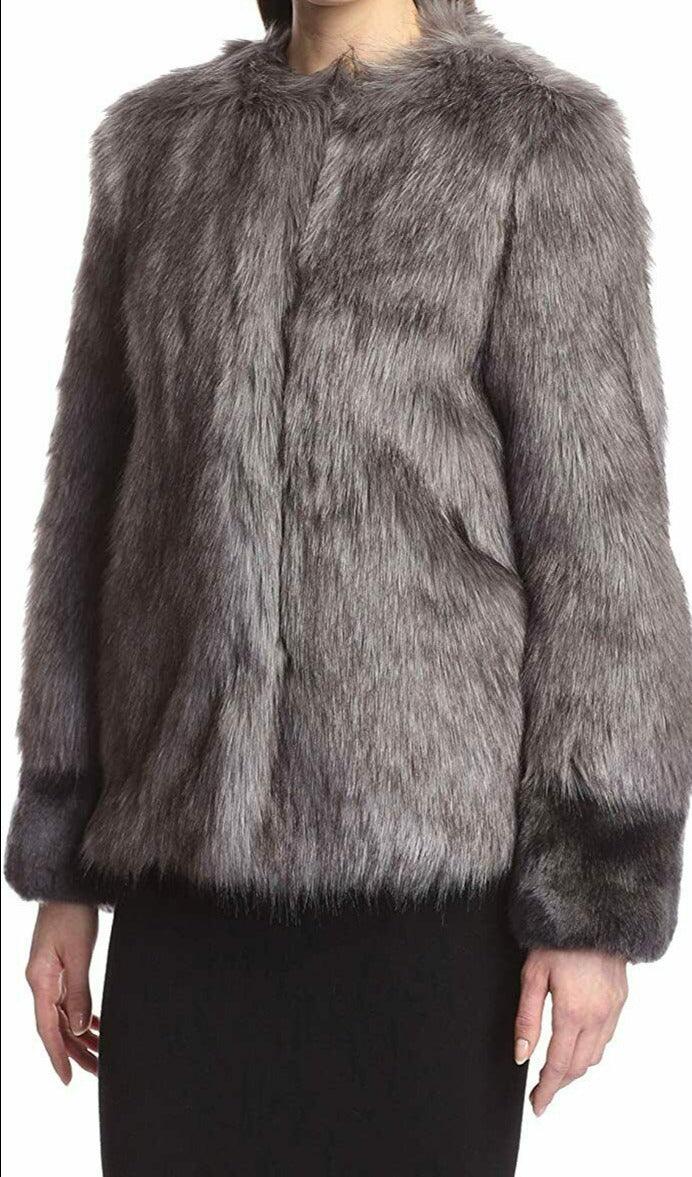 VERA WANG Women's Faux-Fur Collarless Contrast Coat Jacket Size S - SVNYFancy