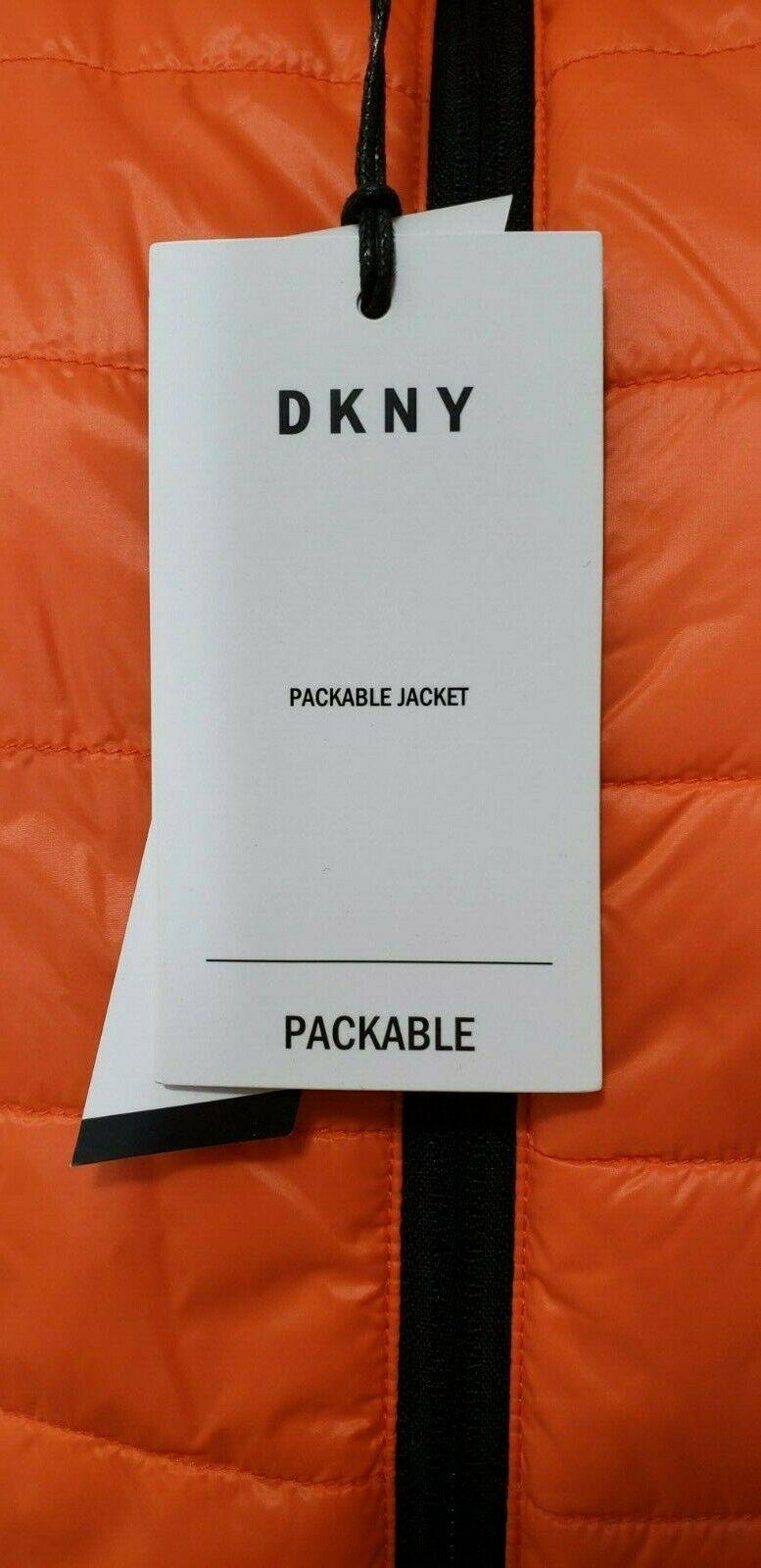 DKNY Mens Orange Wind Resistant Puffer Packable Jacket With Logo Patch Size M - SVNYFancy