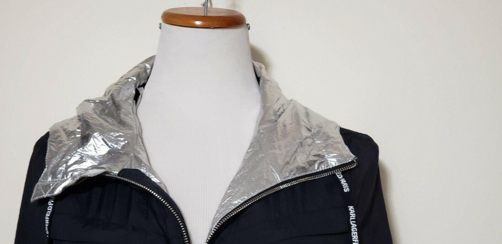 KARL LAGERFELD Black Silver Windbreaker Water Resistant Jacket Size S - SVNYFancy