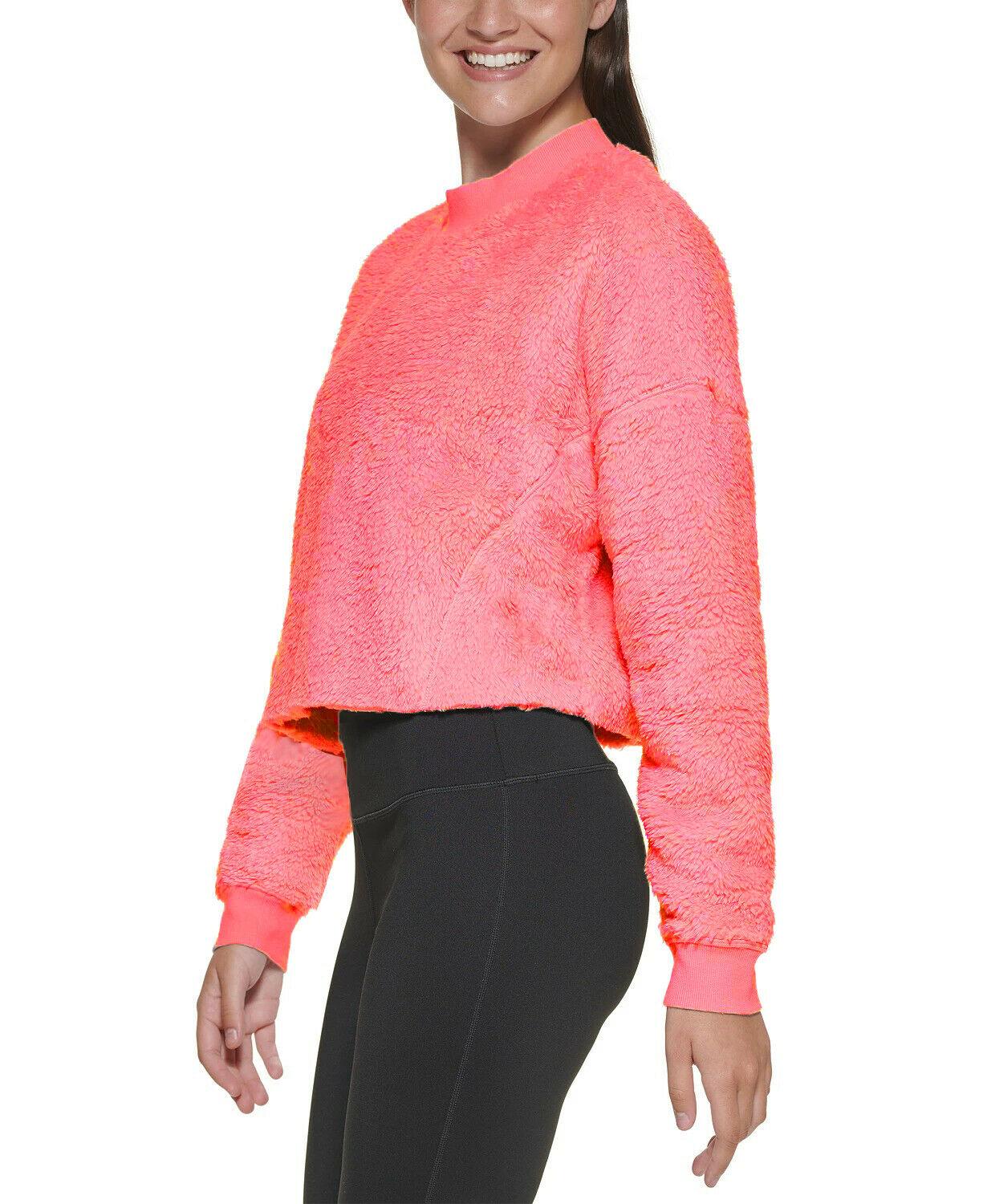 Calvin Klein Performance Women's Faux-Sherpa Cropped Pink Pullover Top Size S - SVNYFancy