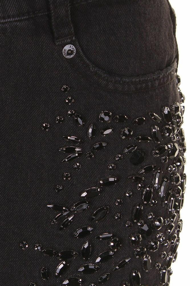 Free People Juniors Black Cotton Embellished Denim Mini Skirt Size 0 - SVNYFancy