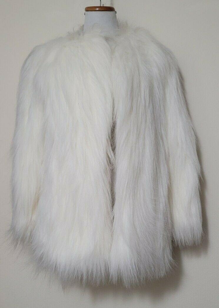Vintage RUSSEL TAYLOR White Mongolian Faux Fur Jacket Coat Womens Size S-M - SVNYFancy