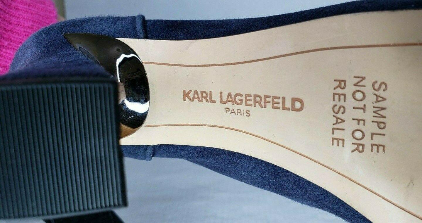 KARL LAGERFELD Navy Micro Suede Ankle Boots Lace Up Back SAMPLE Size US 6 - SVNYFancy