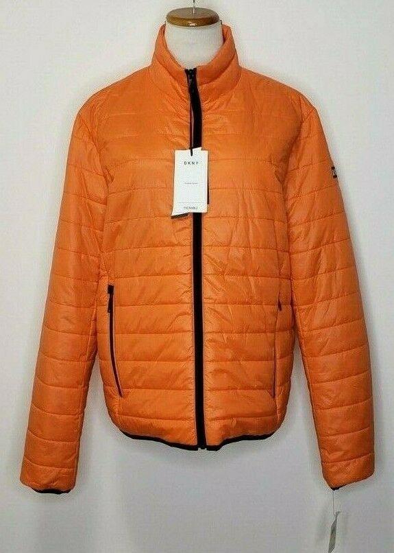 DKNY Mens Orange Wind Resistant Puffer Packable Jacket With Logo Patch Size M - SVNYFancy