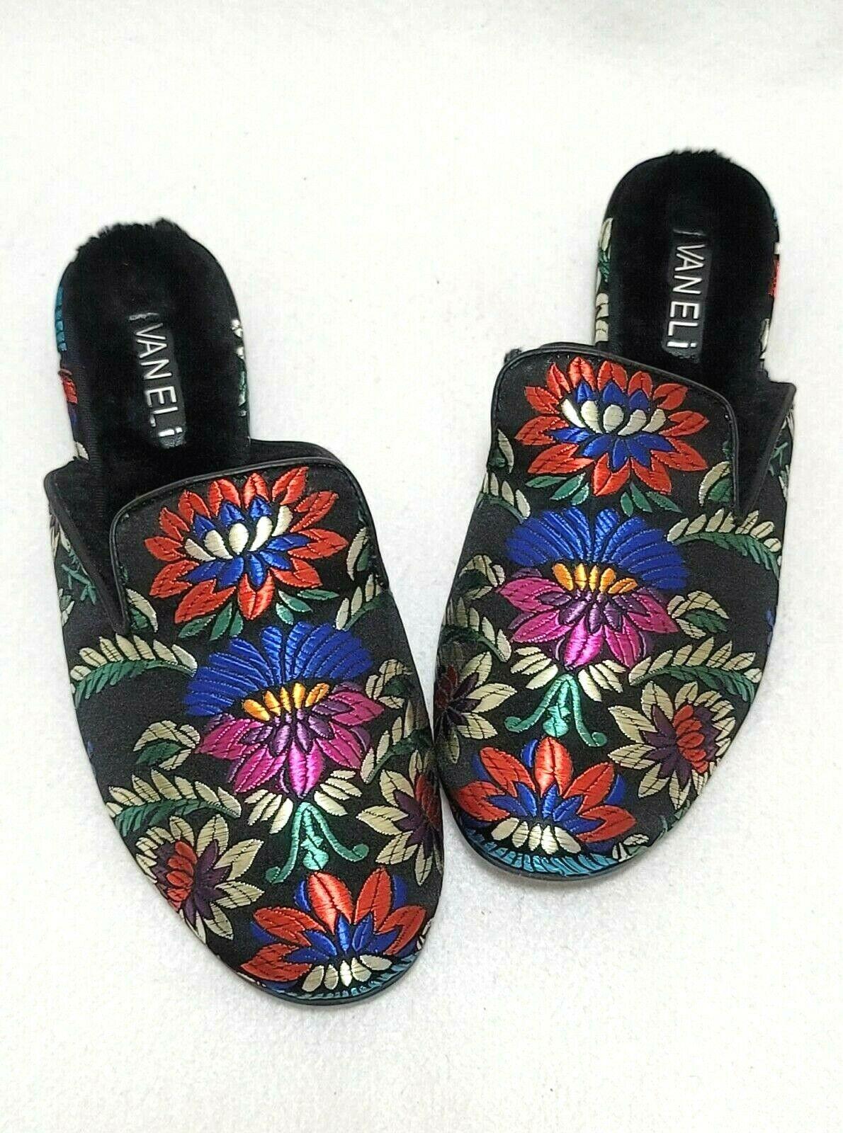 VANELi Waylin Women's Mule Jaquy Fabric Black Embroidered Flowers Shoes US 7 M - SVNYFancy