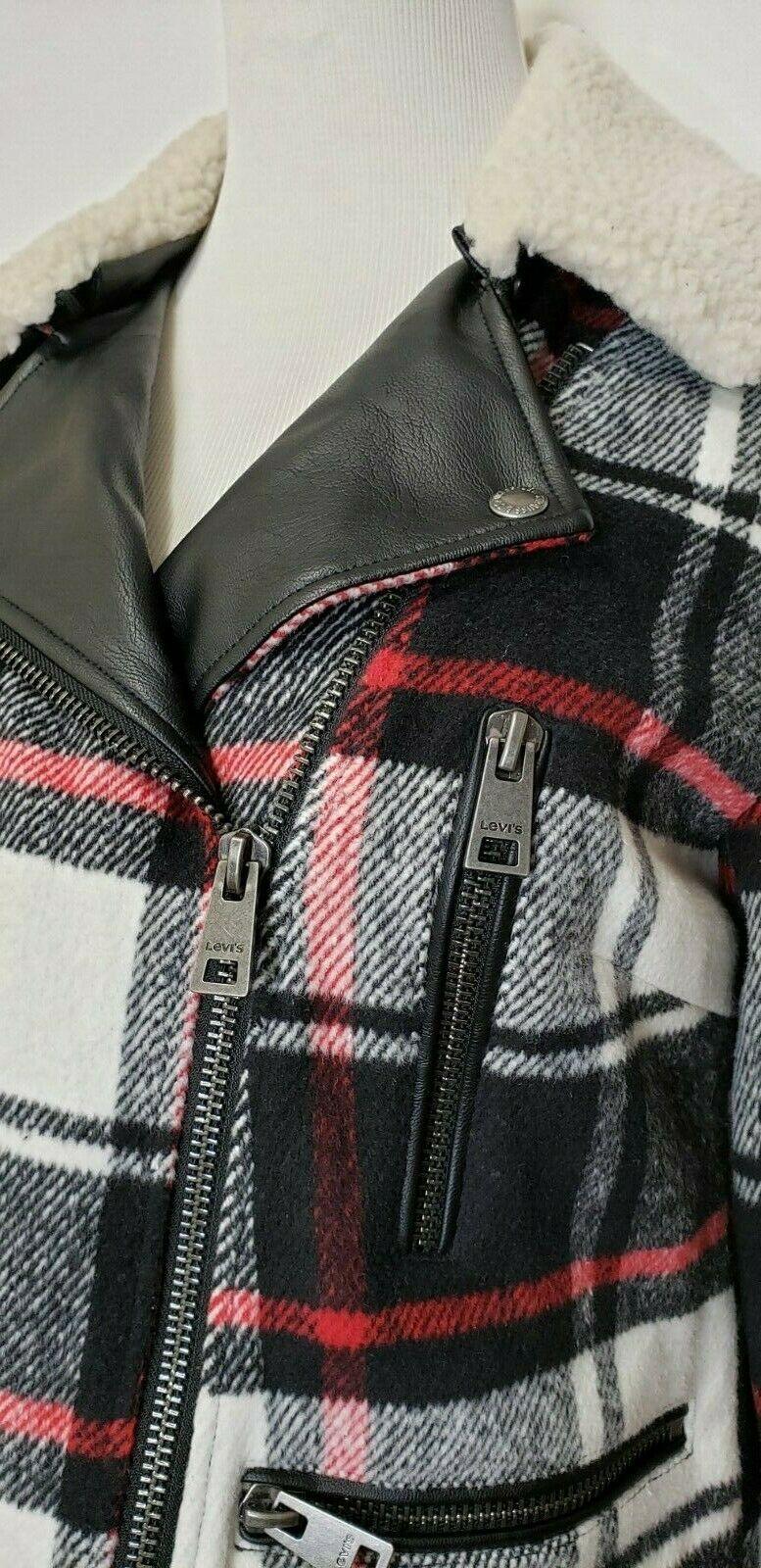Levi's Women's Wool Plaid Sherpa Collar Oversize Moto Jacket Size S - SVNYFancy