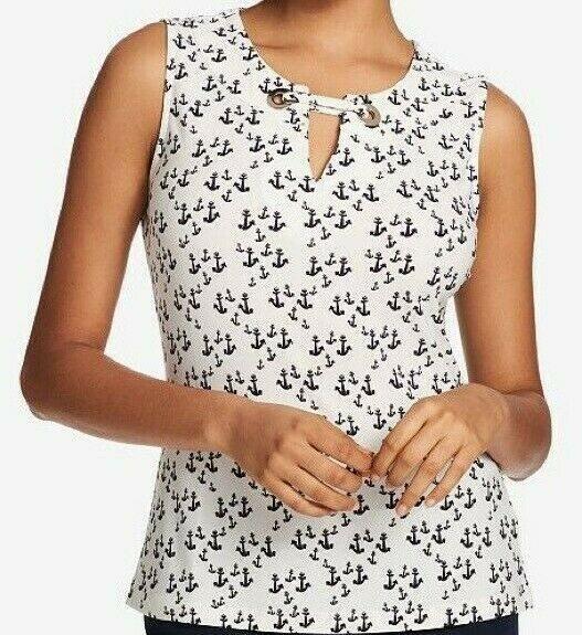 Tommy Hilfiger Women's Anchor-Print Keyhole Top Size S - SVNYFancy
