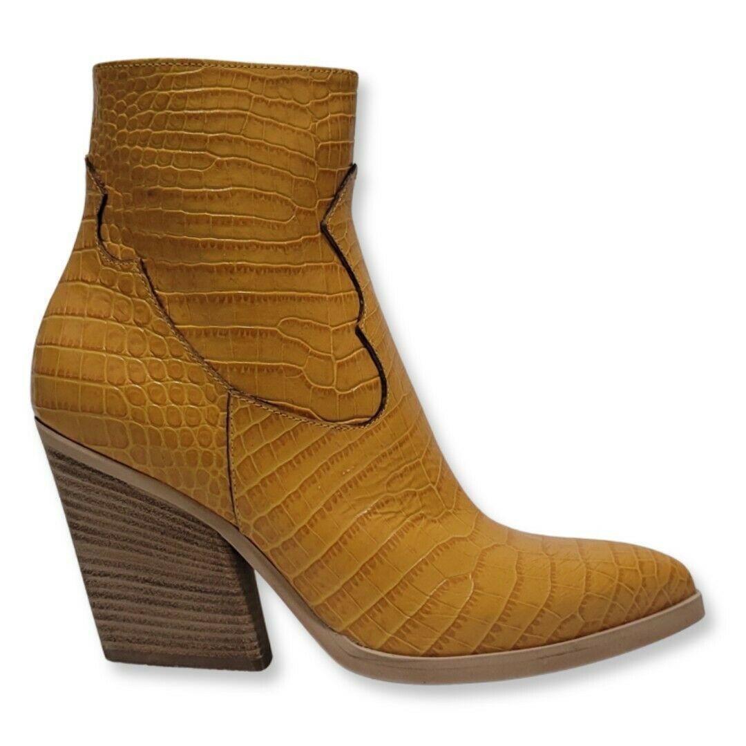 Mivida Yellow  Western Leather Ankle Boots Women's Size 38 US 8 Made in Italy - SVNYFancy