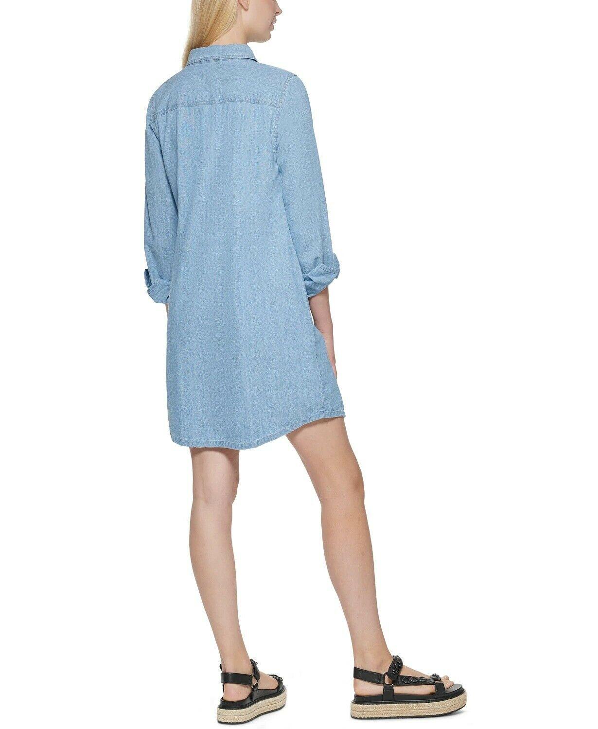 Karl Lagerfeld Paris Women's Button Down Denim Shirtdress Blue Size Small - SVNYFancy