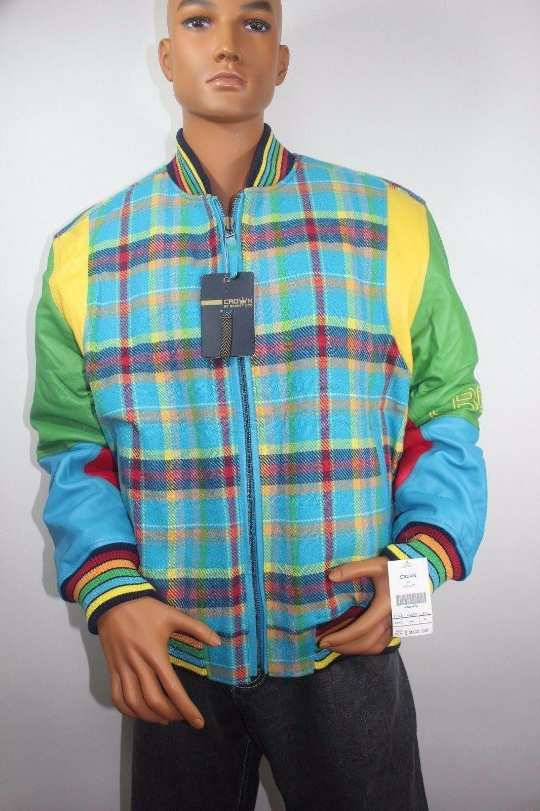 Crown By Schott NYC Multicolor Leather Wool Bomber Jacket -3XL - SVNYFancy