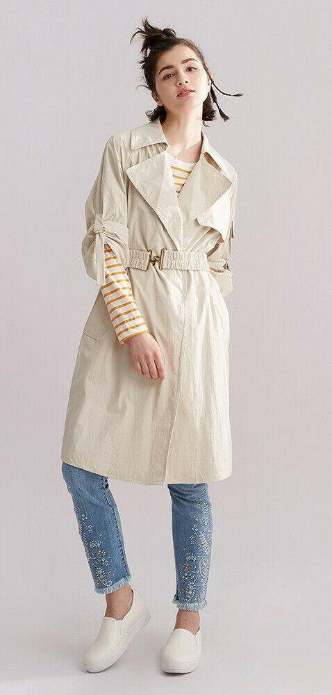 Donna Karan Women Long Trench Coat Wrap Windbreaker Casual Jacket Belted Size XS - SVNYFancy