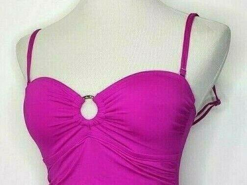 Calvin Klein Women's Bar Bandeau Swim Dress Pink Purple One-Piece Swimsuit Size 6 - SVNYFancy