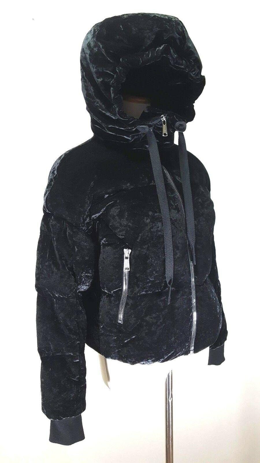 Andrew Marc Women's Black Velvet Down Jacket Puffer With Hood  Size S - SVNYFancy