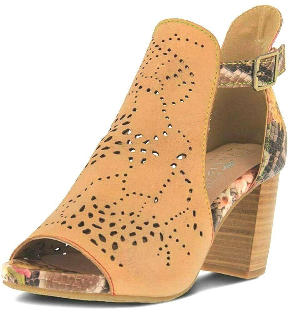 L'ARTISTE Lashonie Hand-Crafted Leather Floral Print Python Sandal Size 10.5-11 - SVNYFancy