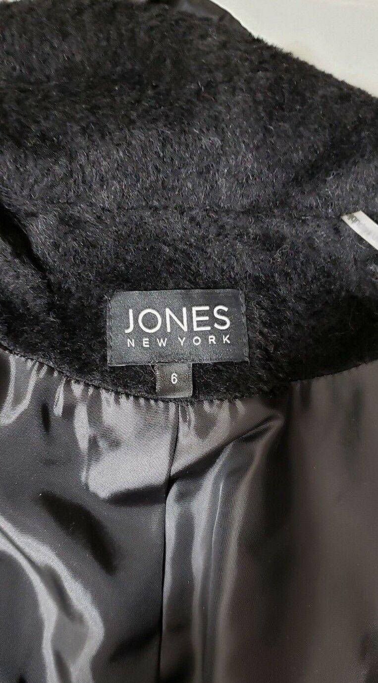 JONES NEW YORK Womens Black Faux Fur THE FUZZ COAT Teddy Bear Full Length Size 6 - SVNYFancy