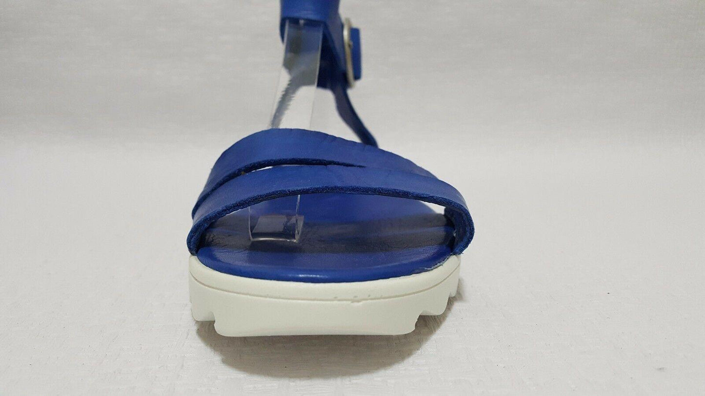 Ethem Blue Women Leather Flat Sandals Size EU 37 - SVNYFancy