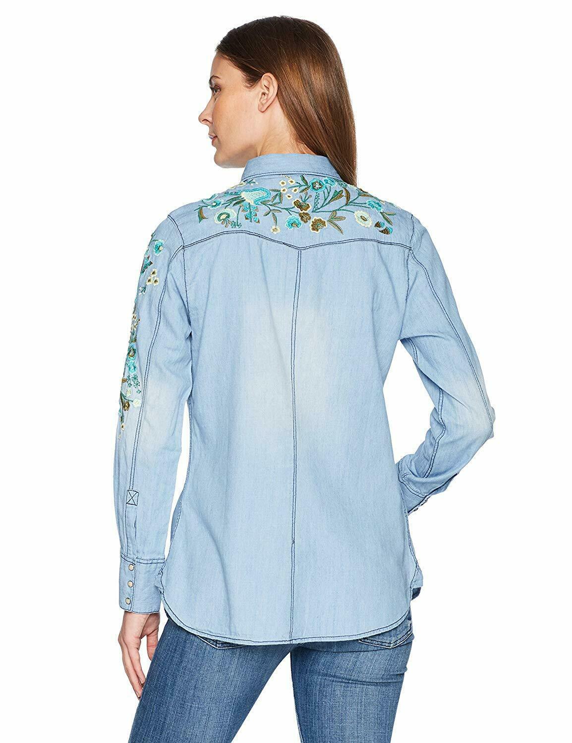 Tribal Women's Long Sleeve Embroidery Denim Shirt Size XS - SVNYFancy