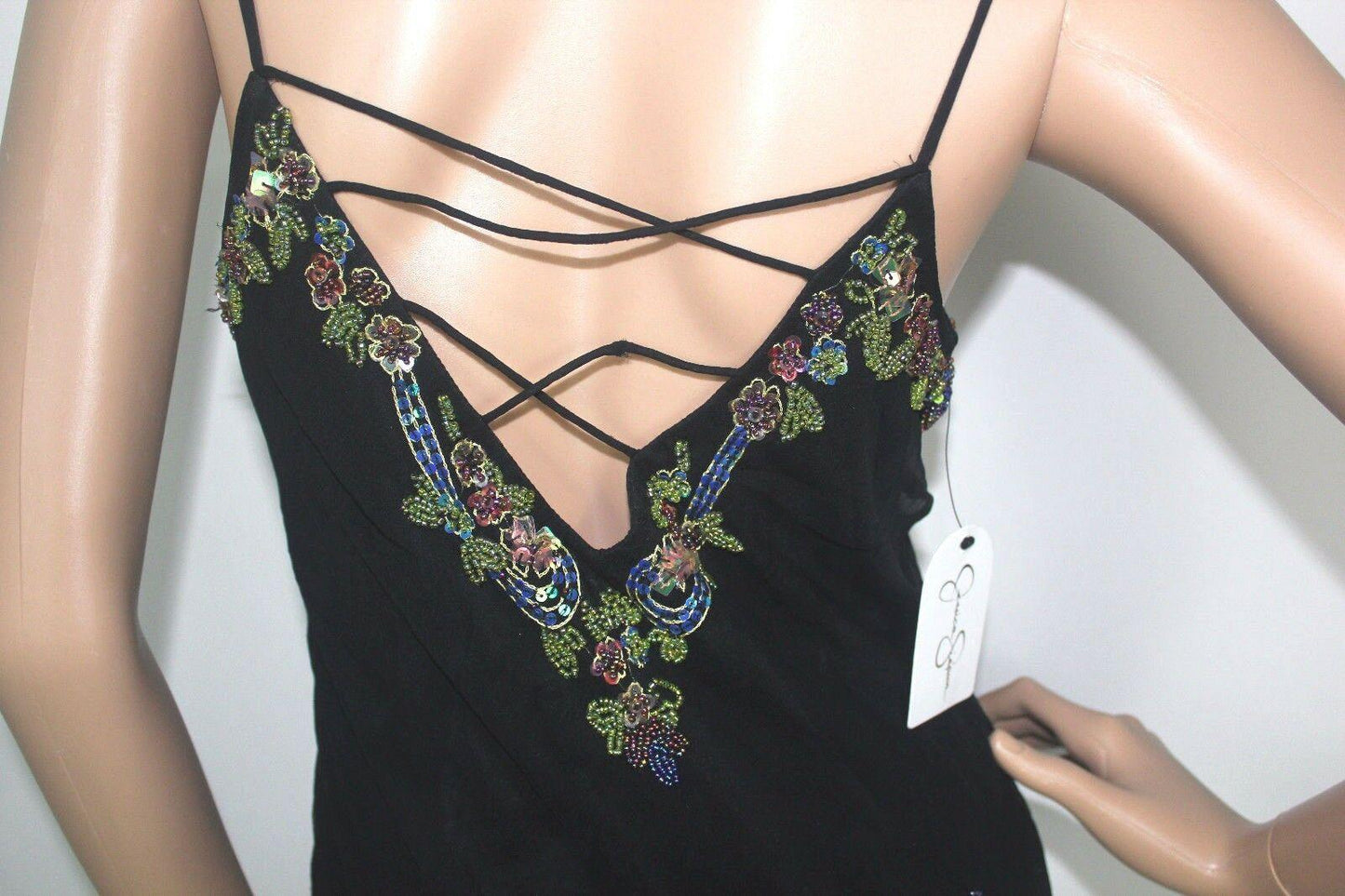 Jessica Simpson Beaded Maxi Black Dress Ties At The Back Women's  Size 14 - SVNYFancy